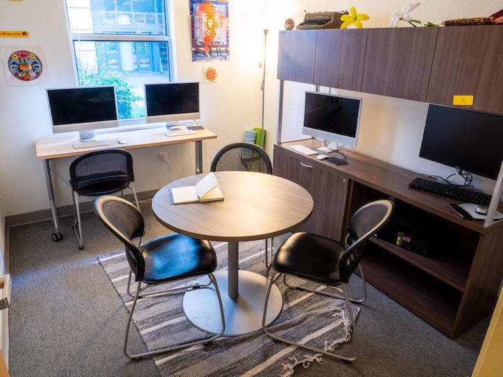 Latinx Student Center work spaces with computers